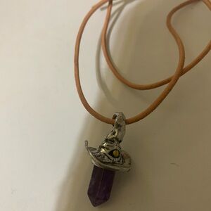 Amethyst Crystal Witch Hat Pendant Necklace - Purple